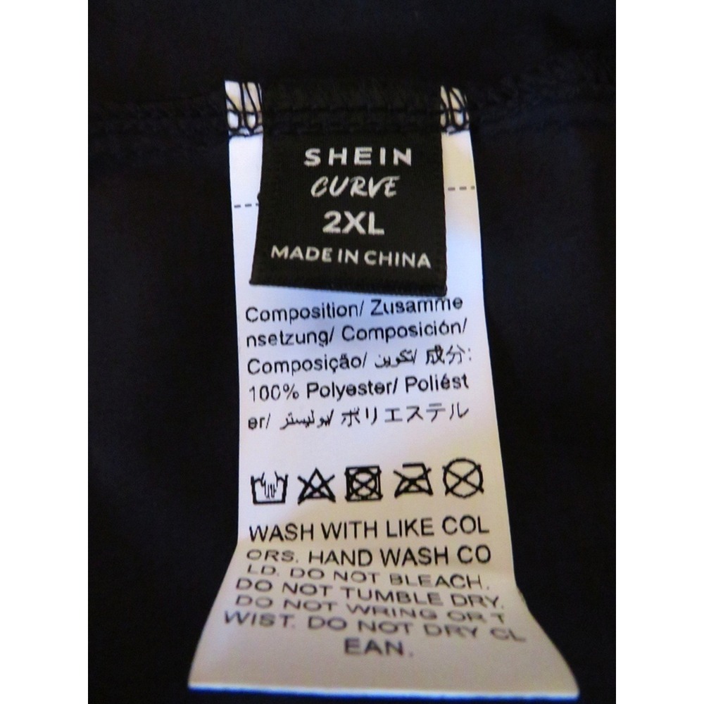 SHEIN Curve 2XL Black Flocked Leaf Chiffon Dress Flutter Sleeve V-Neck Plus Size - Picture 9 of 9